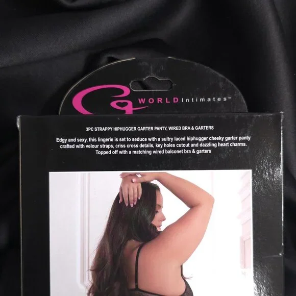 G World Intimates Plus Size Black Lace 3pc Strappy Garter Lingerie Set OS Queen - Picture 6 of 7